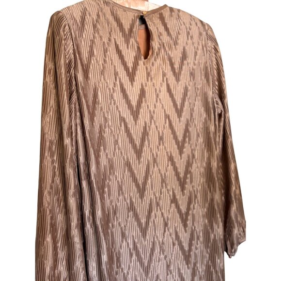 Vintage Hal Ferman Midi Dress Size 14 Gold Chevron Metallic Pattern USA Elegant - Picture 2 of 10